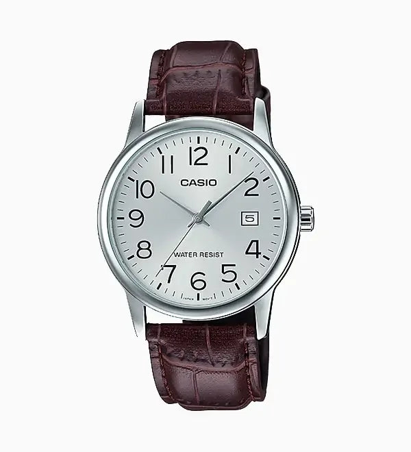 Casio #MTP-V002L-7B Men's Standard Analog Leather Band Easy Reader
